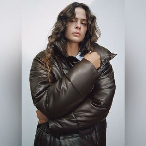Zara Faux Leather Puffer Coat